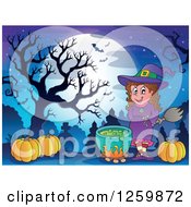 Poster, Art Print Of Halloween Witch By A Auldron In A Cemetery