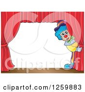 Poster, Art Print Of Circus Clown Peeking Around Red Drapes Framing A Stage