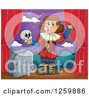 Clipart Of A Young Actor Holding A Skull On Stage Royalty Free Vector Illustration