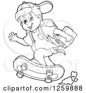 Poster, Art Print Of Black And White School Boy Riding A Skateboard