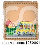 Poster, Art Print Of Parchment Page Of Children Riding A School Bus