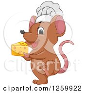 Poster, Art Print Of Cute Brown Chef Mouse Holding Cheese