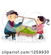 Poster, Art Print Of Father And Daughter Tending To A Cabbage Winter Garden Box