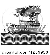 Clipart Of A Black And White Woodcut Steamboat Royalty Free Vector Illustration by xunantunich
