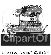 Poster, Art Print Of Black And White Woodcut Steamboat