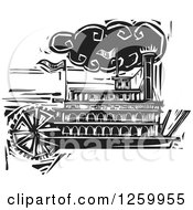 Clipart Of A Black And White Woodcut Steamboat Royalty Free Vector Illustration by xunantunich