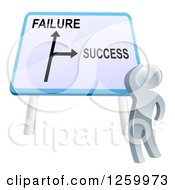 Poster, Art Print Of 3d Silver Man Looking Up At A Failure Or Success Directional Sign