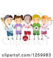 Poster, Art Print Of Happy Children With Sports Equipment