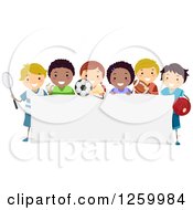 Poster, Art Print Of Happy Sporty Children Around A Sign