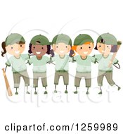 Poster, Art Print Of Happy Girls In Green Baseball Uniforms