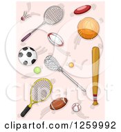 Sports Rackets Balls And Accessories Over Pink