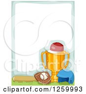Poster, Art Print Of Border With A Sports Trophy And Baseball Equipment