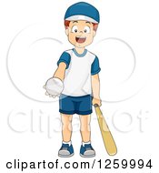 Clipart Of A Cacuasian Boy Holding Out A Ball And A Baseball Bat Royalty Free Vector Illustration