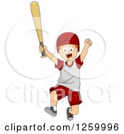 Clipart Of A Cacuasian Boy Jumping With Baseball Bat Royalty Free Vector Illustration