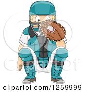 Poster, Art Print Of Caucasian Boy Baseball Catcher Crouching