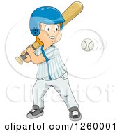 Clipart Of A Cacuasian Boy Swinging A Baseball Bat Royalty Free Vector Illustration