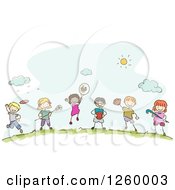 Poster, Art Print Of Sketched Stick Kids With Sports Equipment