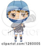 Poster, Art Print Of Caucasian Boy Holding A Lacrosse Stick