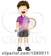 Poster, Art Print Of Brunette Caucasian Boy Holding A Tennis Racket