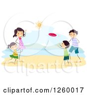 Poster, Art Print Of Happy Family Playing Frisbee On A Beach