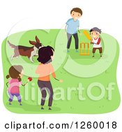 Clipart Of A Dog And Happy Family Playing Cricket Outdoors Royalty Free Vector Illustration