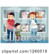 Clipart Of A Boy And Father Looking For A Dog At A Shelter Royalty Free Vector Illustration