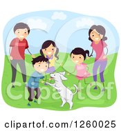Clipart Of A Happy Family Playing With Their Dog Outdoors Royalty Free Vector Illustration