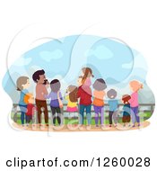 Poster, Art Print Of Rear View Of Happy Families Enjoying A Scene