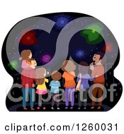 Poster, Art Print Of Rear View Of Happy Families Watching Fireworks
