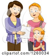 Clipart Of A White Female Teacher Discussing A Boys Progress With His Mother Royalty Free Vector Illustration
