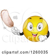 Clipart Of A Happy Emoticon Cleaning With A Duster Royalty Free Vector Illustration