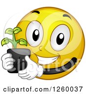 Poster, Art Print Of Happy Emoticon Holding A Seedling Plant