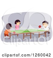 Poster, Art Print Of Girl And Boys Playing Table Tennis Indoors