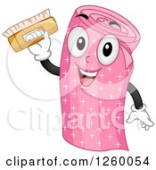 Clipart Of A Roll Of Pink Wallpaper Holding A Brush Royalty Free Vector Illustration