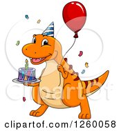 Poster, Art Print Of Happy Birthday Dinosaur Holding A Balloon And Cake