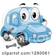 Poster, Art Print Of Blue Car Character Holding A Wrench