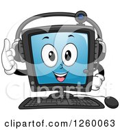 Poster, Art Print Of Happy Computer Character Wearing A Headset