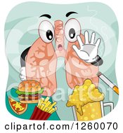 Clipart Of A Pair Of Lungs Saying No To Junk Food Beer And Smoking Royalty Free Vector Illustration by BNP Design Studio