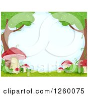 Clipart Of A Border Of Red Mushrooms And Trees Royalty Free Vector Illustration