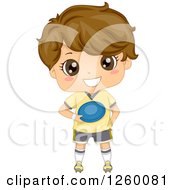 Poster, Art Print Of Brunette Caucasian Boy Holding A Frisbee