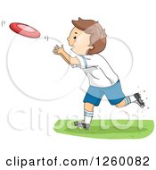 Poster, Art Print Of Caucasian Boy Playing Frisbee