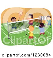 Happy Children Playing Badminton On An Indoor Court