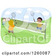 Poster, Art Print Of Boys Playing Badminton On An Outdoor Court