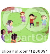 Poster, Art Print Of Happy Children Playing Cricket In A Yard