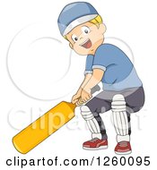 Poster, Art Print Of Blond Caucasian Boy Cricket Bating