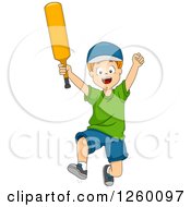 Poster, Art Print Of Caucasian Boy Jumping With A Cricket Bat