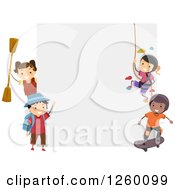 Poster, Art Print Of Sporty Children Around A Blank Sign