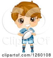 Poster, Art Print Of Caucasian Boy Holding A Rugby Football