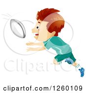 Poster, Art Print Of Caucasian Boy Catching A Rugby Football