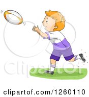 Poster, Art Print Of Caucasian Boy Catching A Rugby Football